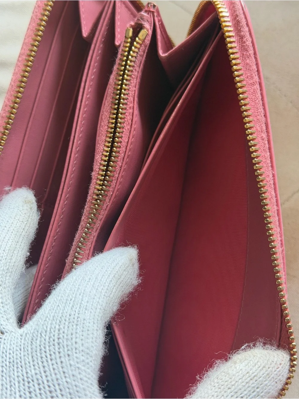 Authentic Prada Pink Textured Zip Wallet with Gold Logo
